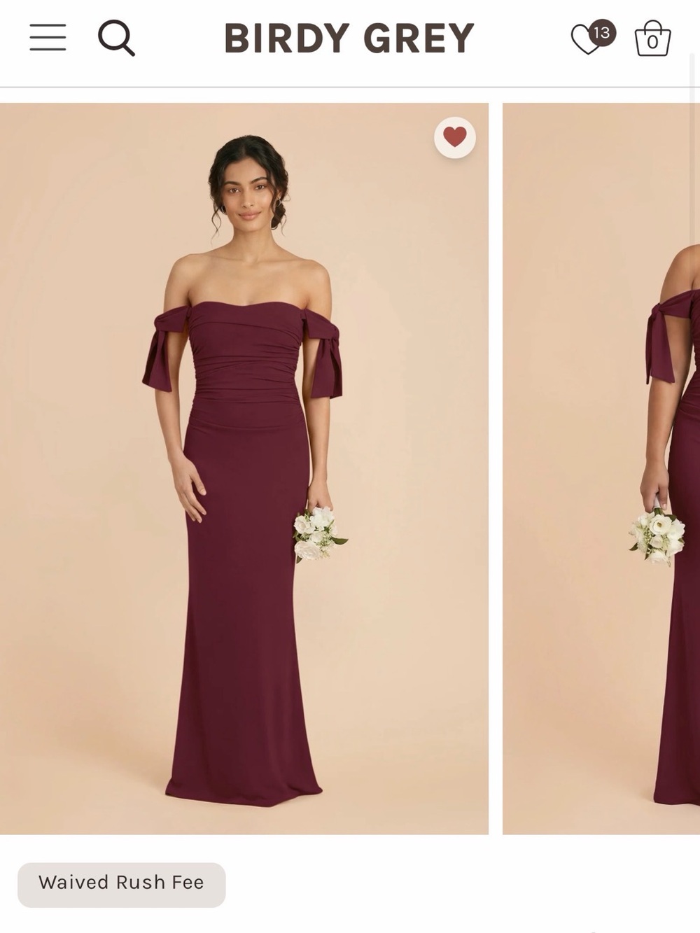 Birdy Grey Strapless Off-Shoulder Burgundy Evening Gown